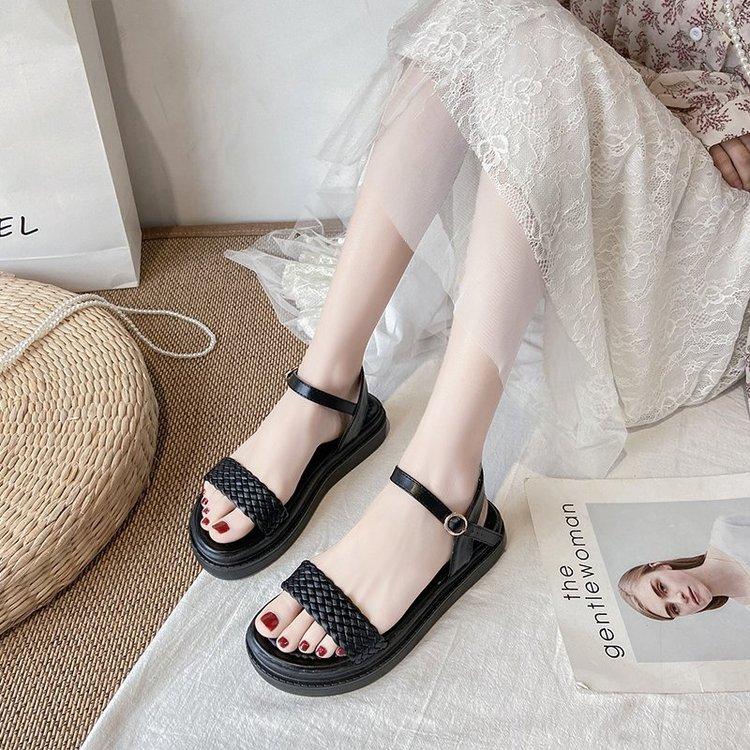Women Open Toe Sandals Flats Platform Summer Fashion Woven Open Toe Casual Sandals with Buckle