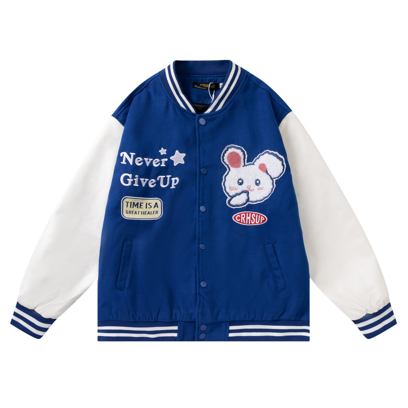 Baby Blue Varsity Jacket Spring and Autumn Baseball Uniform Men and Women Loose Jacket Coat