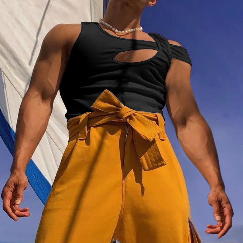 Men Rave T Shirt Hollow Sleeveless T-shirt Spring and Summer Sexy Bottoming Shirt