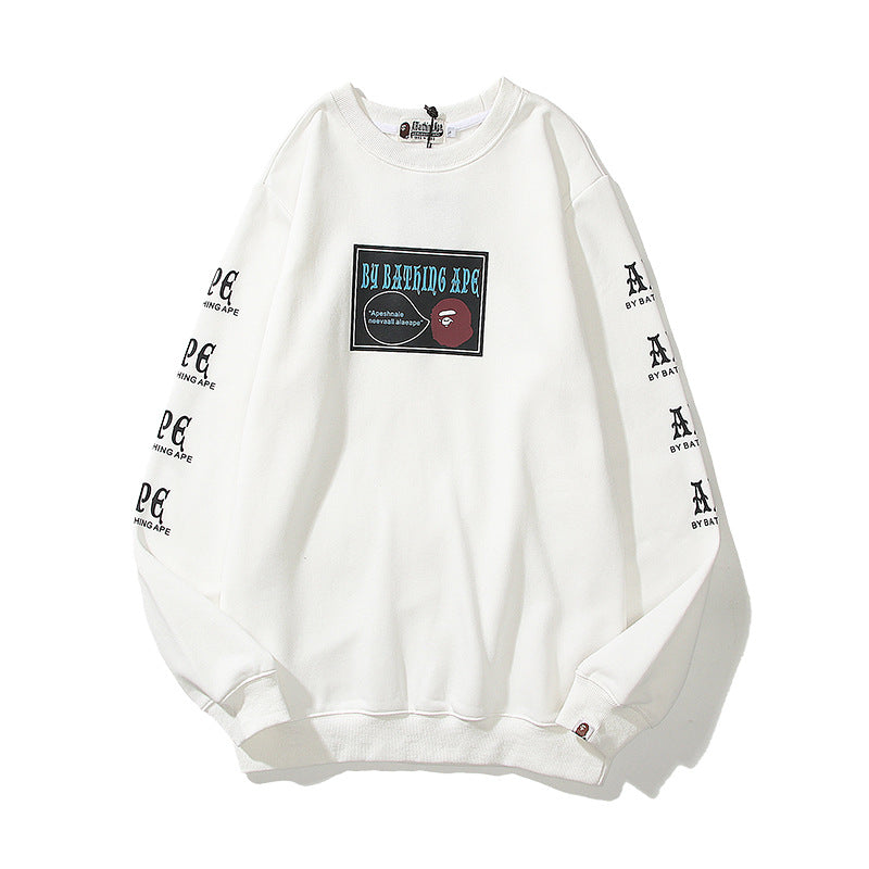 Shark Print Sweatshirts Spring And Autumn Thin Round Neck Sweater Male And Female Large Size Youth Pullover Pure Cotton Top