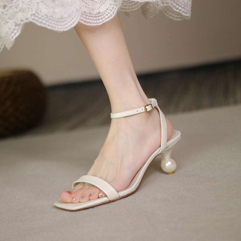 Nude Block Heel Peep Toe Summer Sandals
