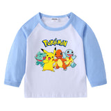 Children Pokemon Pikachu Hoodie Spring and Autumn round Neck Cartoon Long Sleeve T-shirt Cotton