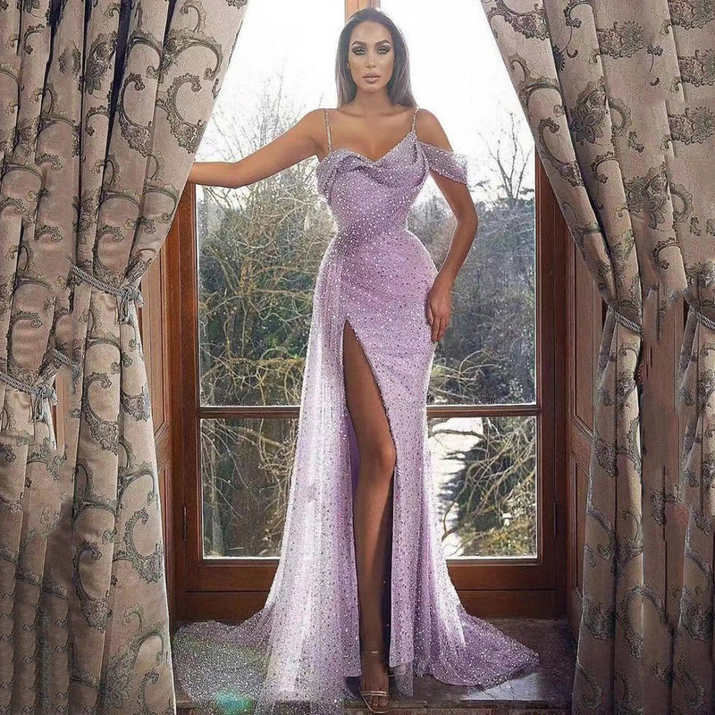 Lady Gaga Dress Suspender Dress Split Sequined Evening Dress