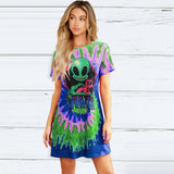 Skull Dress Crew Neck Casual T-shirt Summer Printing Short-Sleeve Coat for Women