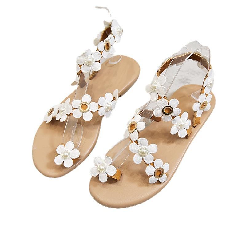 Women Open Toe Sandals Flats Summer Fashion Flower Beach Sandals for Women