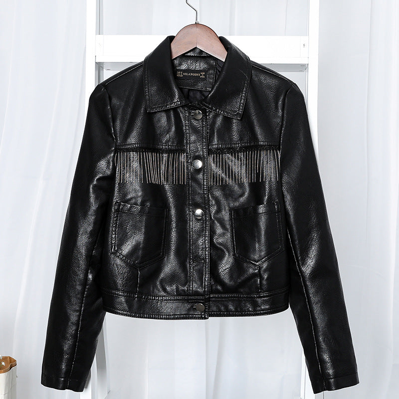 Women PU Leather Jacket Biker Motorcycle Coat Leather Jacket for Spring and Autumn Small Slimming Coat