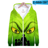 Grinch Hoodie 3D Color Printing Men's and Women's Zipper Sweater