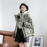 Women Winter Coats Puffer Jacket Down Coat Down Jacket Female Winter Zebra Stripes Hooded Work Uniform Style Thicken