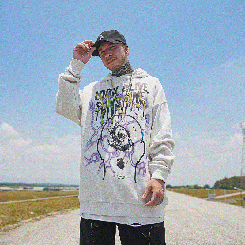 Mens Fall Outfits High Street Sweater Men's Hooded Thin Oversize Couple Loose Top Women's Autumn
