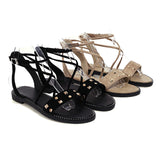 Flat Dress Sandals Summer Square Heel Rivet Plus Size Hollow-out Buckle Casual Sandals