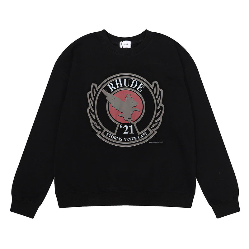 Rhude Hoodie Heavy Weight Cotton Men and Women Couple round Neck Sweater