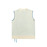 Men Sweater Vest Hand Stitching Color Matching Sweater Waistcoat Men's Loose V-neck Sleeveless Sweater Vest