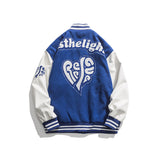 Blue Varsity Jacket Fall Color-Blocking Coat for Men Letter Print Embroidery Baseball Uniform Jacket