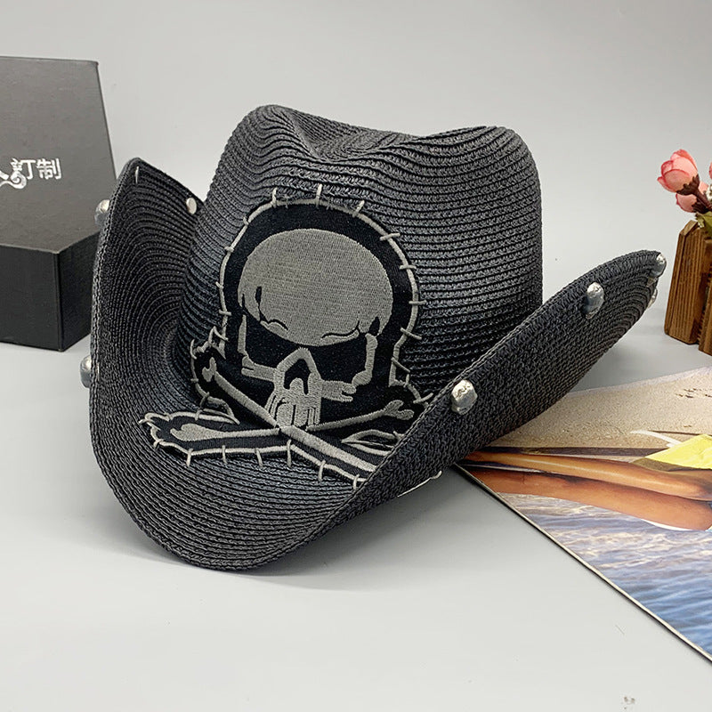 Cowgirl Hats Skull Cowboy Hat Sun-Proof Straw Hat Rivet Men's and Women's Holiday Hat