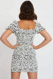 Milkmaid Dress Spring Square Collar Short Sleeve High Waist Crimp Split Print Dress