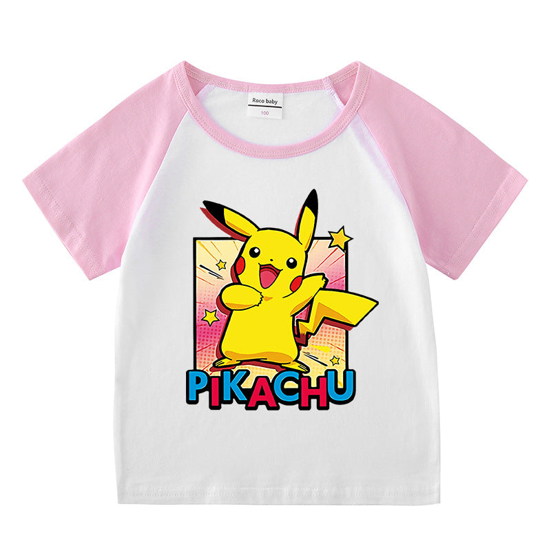 Children Pokemon Pikachu T Shirt Cotton Short Sleeve T-shirt Casual Sports Cute