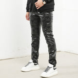 Mens Leather Pants Camouflage Young And Middle-Aged Leather Pants Men 'S Stretch Slim PU Leather Pants