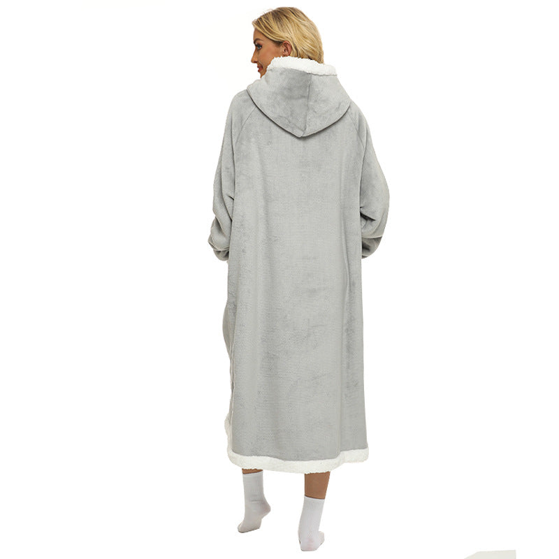 Hoodies Blankets Large Pocket Lazy Blanket Fleece Lamb Wool Bathrobe