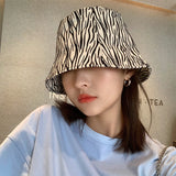 Leopard Fur Hat Stripe Bucket Hat