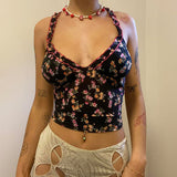 Women Rave Outfits Tops Heartbreak Flower Camisole Women's Outer Wear Sexy V-neck