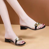 Nude Block Heel Peep Toe Low Heel Transparent Sandals