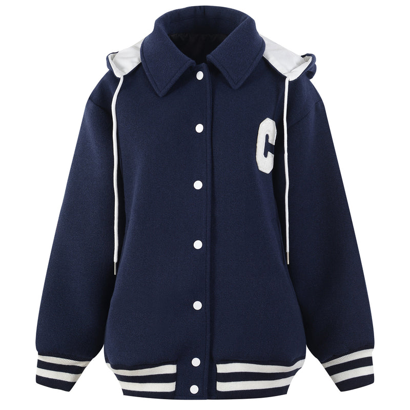 Brown Cropped Varsity Jacket Hooded Baseball Uniform