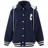 Brown Cropped Varsity Jacket Hooded Baseball Uniform