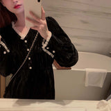 Aesthetic Dress Vintage Velvet Black Dress Women's Autumn Dress Coat