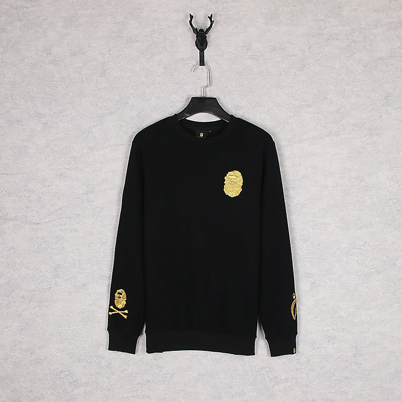 Shark Print Sweatshirts Autumn And Winter Cartoon Embroidered Crew Neck Pullover And Fleece Sweater Men And Women
