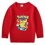 Children Pokemon Pikachu Hoodie Cotton T-shirt Crew Neck