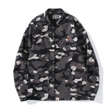 Shark Print Jacket Spring Fashion Brand Embroidered Chinese Style Retro Camouflage Stand Collar Tangzhuang Shirt