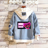 Comic Denim Jacket Men and Women Fashion Hooded Denim Jacket Spring and Autumn