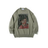 Mens Fall Outfits Retro Alphabet round Neck Knitted Jacket Oversize Pullover Sweater for Men and Women