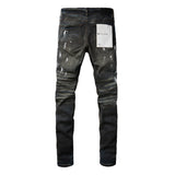 Purple Brand Jeans Hole Black Paint Printing Jeans