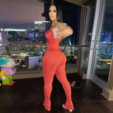 Summer Solid Color Sleeveless Drawstring Strap Backless Slim Fit Trousers Jumpsuit