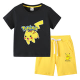 Children Pokemon Pikachu Hoodie T-shirt Shorts Two-Piece Suit Cotton