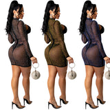 See through Pants Suit Hot Drilling Sequin Mesh Sexy Women Clothing Lace-up Cutout Two-Piece Set