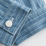 Men Denim Coat Jean Jackets Multi-Pocket Vertical Stripes Washed Denim Jacket Men Loose Lapels Jacket Denim Coat