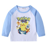 Children Pokemon Pikachu Hoodie Spring and Autumn Children's T-shirt round Neck Cartoon Long Sleeve