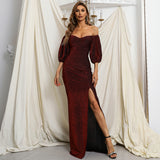 Burgundy Dresses for Wedding Autumn Slimming One-Piece Mid-Length Fairy Little Black Evening Dress