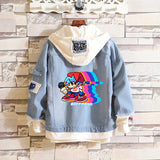 Comic Denim Jacket Man and Woman Cartoon Patterned Denim Jacket