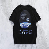 Shark Print T Shirt Summer Loose Cartoon Printed Short Sleeve Leisure Pullover Collarless White Bottoming Shirt