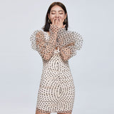 Women Spring Dress Puff Sleeve Organza Polka Dot Dress Sexy Mini Hip Skirt