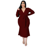 Nina Parker plus Size Dresses Dress Sexy V-neck Long Sleeve Narrow
