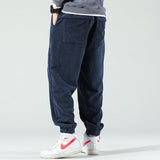 Mens Corduroy Pants Men's Autumn and Winter Fleece-Lined Thickened Casual Pants Loose Large Size Exercise Ankle-Tied Trousers