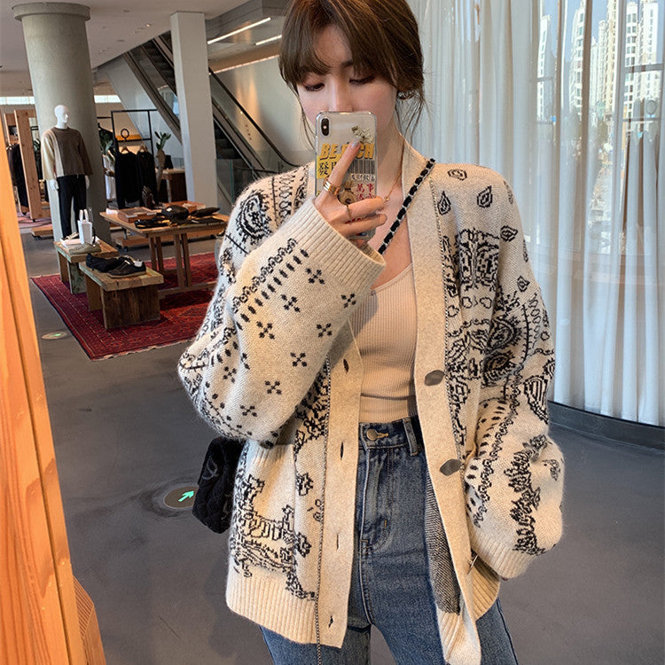 Preppy Aesthetic Sweater Autumn and Winter Women's Knitted Retro Style Loose Sweater Coat