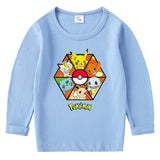 Children Pokemon Pikachu Hoodie Spring and Autumn Cotton round Neck Long Sleeve T-shirt
