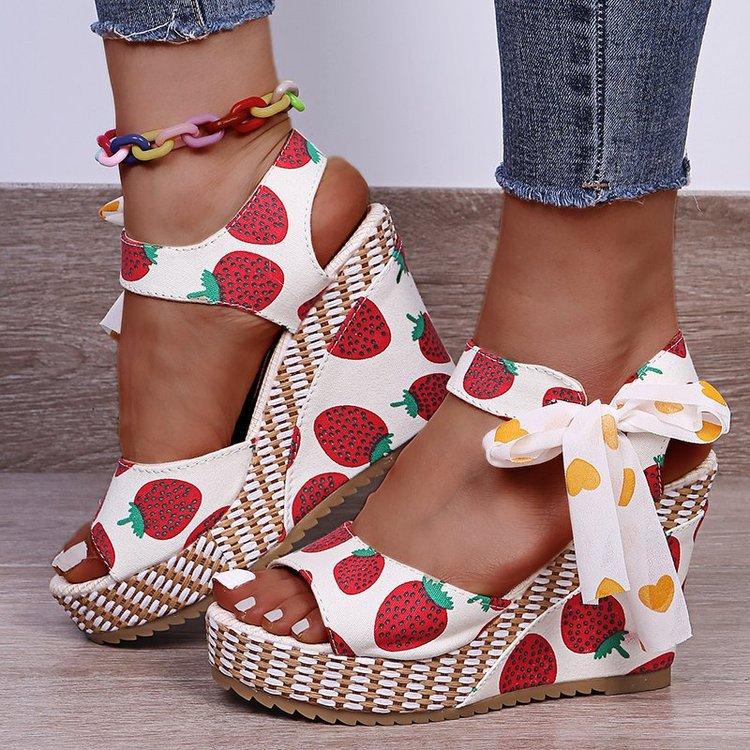 Women Open Toe Sandals Flats Summer Thick-Soled Peep Toe Bow Sandals