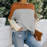 Women's Fall Outfits Knitwear Women's Autumn and Winter off-the-Shoulder Contrast Color Loose Sweater Women's