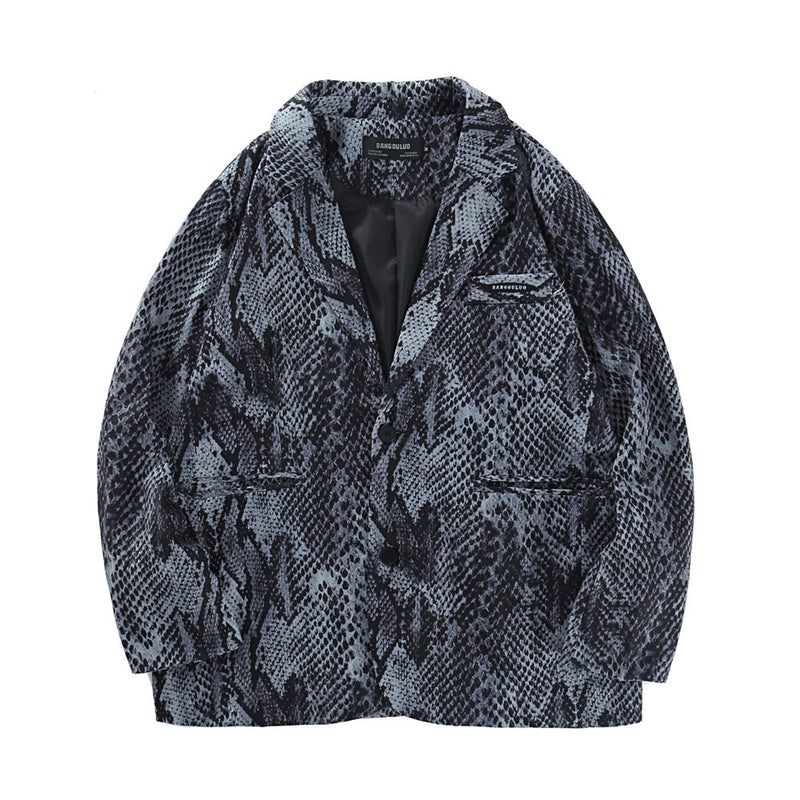 Men's Casual Suit Man Blzer Dark Style Python Pattern Casual Suit Jacket Men's Retro Loose Lapels Suit Jacket